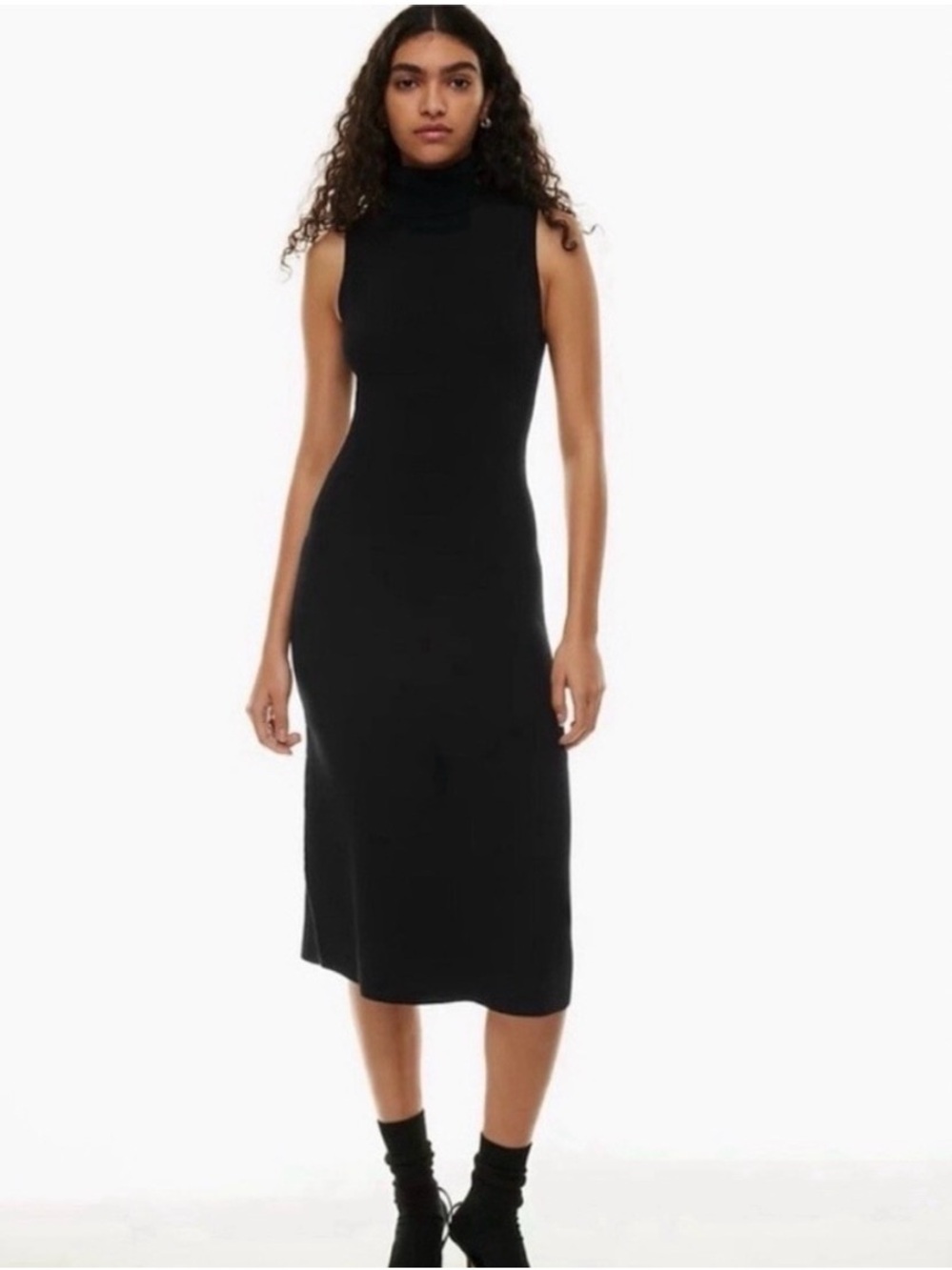 Aritzia Wilfred Black Mimi Ribbed Knit Turtleneck Midi Dress S NWOT